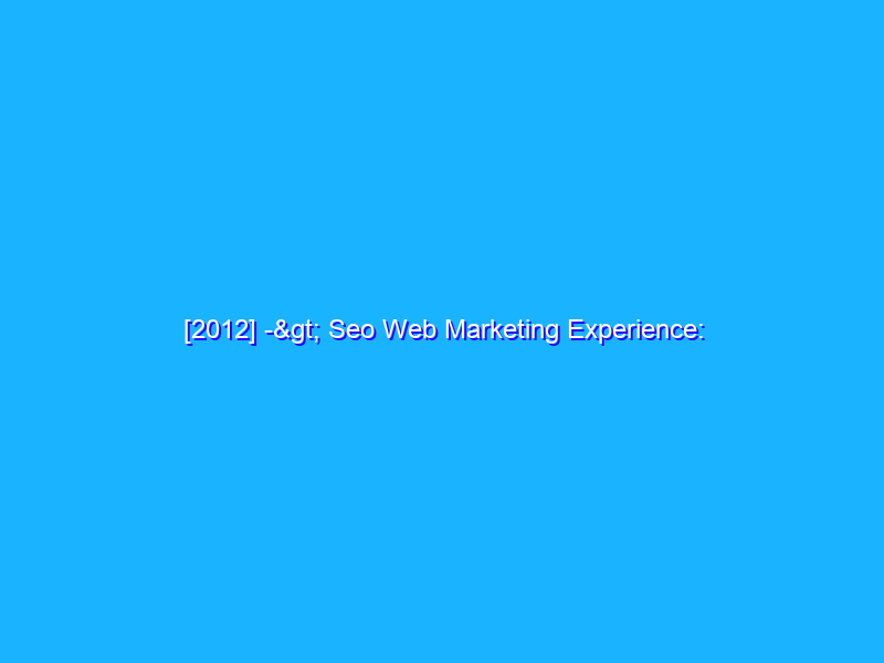 [2012] -> Seo Web Marketing Experience: l’anno delle novità
