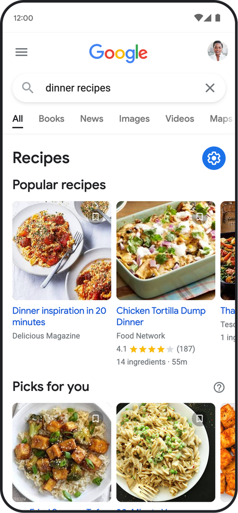 a phone showing a personalized selection of recipes