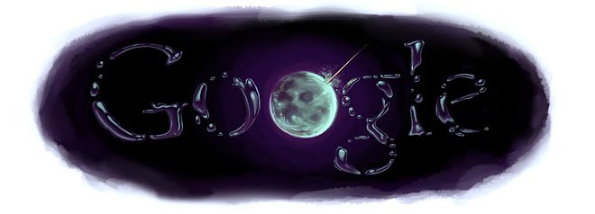 The old Google logo written with a water-like effect, and the second “o” is the Moon.