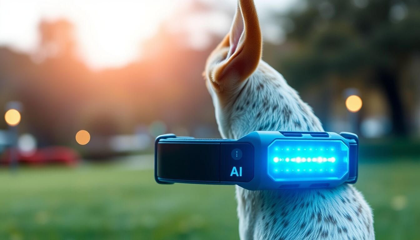 Collare intelligente Fi con intelligenza artificiale per controllare il comportamento del cane tramite Apple Watch