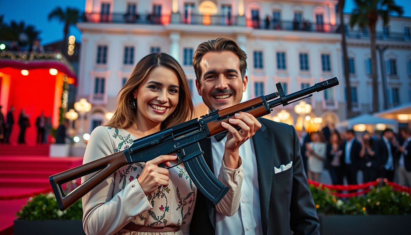 Jessica Moretti armata con Sacha Baron Cohen al Festival di Cannes per la promozione di The Dictator
