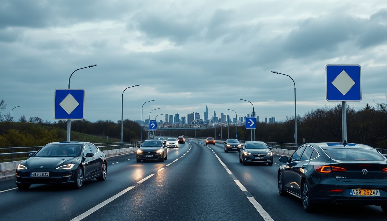 Nuovo cartello stradale rombo bianco su blu cambia regole di guida e sicurezza per tutti gli automobilisti